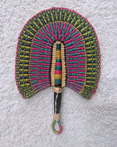 Burkina Faso Woven Hand Fan - Pink / Green