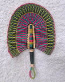 Burkina Faso Woven Hand Fan - Pink / Green