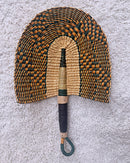 Burkina Faso Woven Hand Fan - Orange / Black