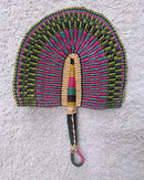 Burkina Faso Woven Hand Fan - Pink / Green