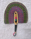 Burkina Faso Woven Hand Fan - Pink / Green