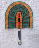 Burkina Faso Woven Hand Fan - Orange / Green