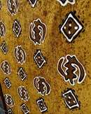 African Mudcloth Handmade Fabric with Gye Nyame adinkra Symbols - Mustard / Brown / White