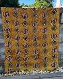 African Mudcloth Handmade Fabric with Gye Nyame adinkra Symbols - Mustard / Brown / White