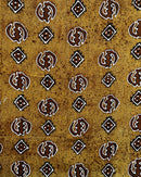 African Mudcloth Handmade Fabric with Gye Nyame adinkra Symbols - Mustard / Brown / White