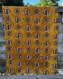 African Mudcloth Handmade Fabric with Gye Nyame adinkra Symbols - Mustard / Brown / White