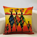 African Life Oil Portrait Pillow Cover - Orange / Multicolor - Afrilege