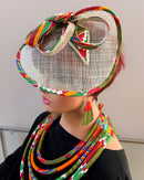 Neela African Print Fascinator Hair Clip Hat - Green / Red