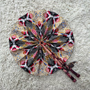 African Print Circle Foldable Handheld Fan - White / Gold / Red