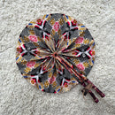 African Print Circle Foldable Handheld Fan - White / Gold / Red