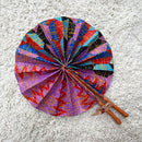 African Print Circle Foldable Handheld Fan - Purple / Blue / Red