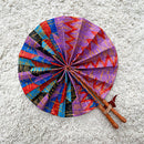 African Print Circle Foldable Handheld Fan - Purple / Blue / Red