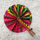 African Print Circle Foldable Handheld Fan - Red / Pink / Green / Yellow