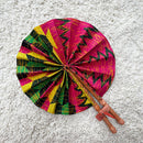 African Print Circle Foldable Handheld Fan - Red / Pink / Green / Yellow