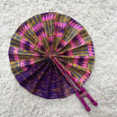 African Print Kente Circle Foldable Handheld Fan - Purple / Pink