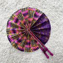 African Print Kente Circle Foldable Handheld Fan - Purple / Pink