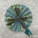 African Print Circle Foldable Handheld Fan - Green/ Yellow