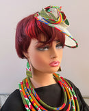 Neela African Print Fascinator Hair Clip Hat - Green / Red
