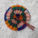 African Print Circle Foldable Handheld Fan - Blue / Orange - Afrilege
