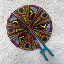 African Print Circle Foldable Handheld Fan - Black / Red / Yellow - Afrilege