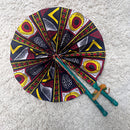 African Print Circle Foldable Handheld Fan - Black / Red / Yellow - Afrilege