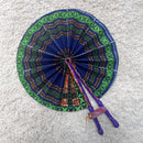African Print Circle Foldable Handheld Fan - Blue / Green - Afrilege