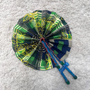 African Print Circle Foldable Handheld Fan - Blue / Green / Yellow - Afrilege