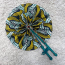 African Print Circle Foldable Handheld Fan - Light Blue / yellow - Afrilege