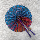 African Print Circle Foldable Handheld Fan - Blue / Pink - Afrilege