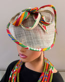 Neela African Print Fascinator Hair Clip Hat - Green / Red