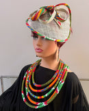 Neela African Print Fascinator Hair Clip Hat - Green / Red