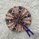 African Print Circle Foldable Handheld Fan - White / Gold / Red
