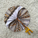 African Print Circle Foldable Handheld Fan - White / Brown