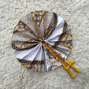 African Print Circle Foldable Handheld Fan - White / Brown