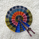African Print Circle Foldable Handheld Fan - Black / Red / Yellow