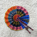 African Print Circle Foldable Handheld Fan - Black / Red / Yellow