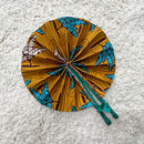 African Print Circle Foldable Handheld Fan - Mustard / Green