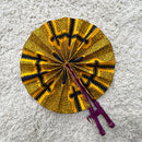 African Print Circle Foldable Handheld Fan - Yellow / Black
