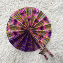 African Print Kente Circle Foldable Handheld Fan - Purple / Pink