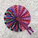 African Print Circle Foldable Handheld Fan - Purple / Blue / Red