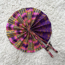 African Print Kente Circle Foldable Handheld Fan - Purple / Pink