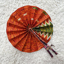 African Print Circle Foldable Handheld Fan - Gold / Orange / Green