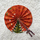 African Print Circle Foldable Handheld Fan - Gold / Orange / Green