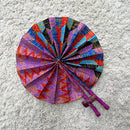 African Print Circle Foldable Handheld Fan - Purple / Blue / Red