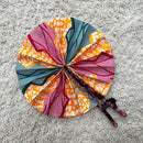 African Print Circle Foldable Handheld Fan - Orange / Green / Red