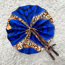 African Print Circle Foldable Handheld Fan - Blue / Brown