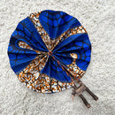 African Print Circle Foldable Handheld Fan - Blue / Brown