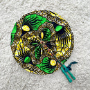African Print Circle Foldable Handheld Fan - Green / Yellow