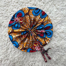 African Print Circle Foldable Handheld Fan - Blue / Orange