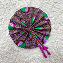 African Print Circle Foldable Handheld Fan - Purple / Green
